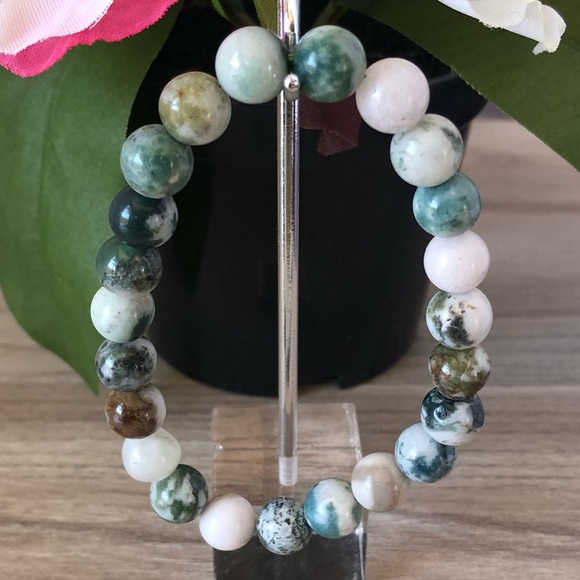 Tree Agate Natural Stone Beads Stretchable Bracelet 7" - 8mm Beads Best Gift - Picture 1 of 2